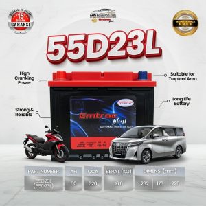 Aki Kering Emtrac 55D23L Upgrade 60Ah Murah untuk Innova Camry X-Trail
