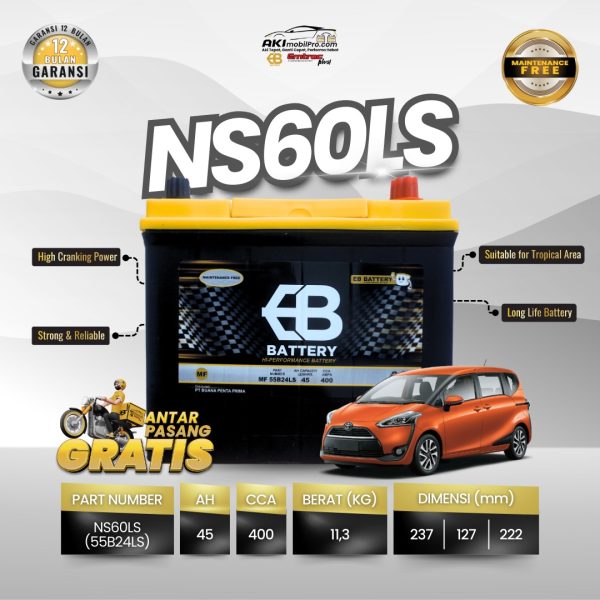 Aki Kering EB Battery MF NS60LS 55B24LS Murah untuk Honda Civic CRV Accord