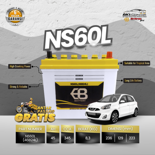 Aki Basah EB NS60L Murah untuk Nissan Grand Livina March Evalia