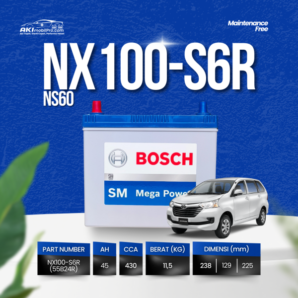 Aki Kering Bosch NX100-S6R 55B24R Upgrade untuk Toyota Avanza Rush Daihatsu Terios