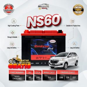 Aki Kering Emtrac NS60 Silver Alloy untuk Toyota Avanza Rush Mitsubishi Xpander Suzuki Ertiga