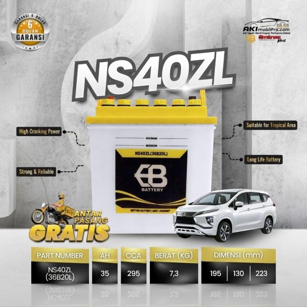 Aki Basah EB Battery NS40ZL (35Ah) Murah untuk Toyota Agya Daihatsu Ayla Honda Brio Calya Sigra - Aki Mobil Pro