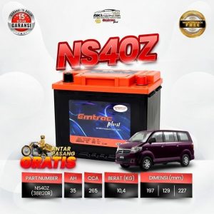 Aki Mobil Emtrac Plus NS40Z (35Ah) Maintenance Free - Aki Kering Silver Alloy untuk Avanza, Xenia, Carry - Aki Mobil Pro