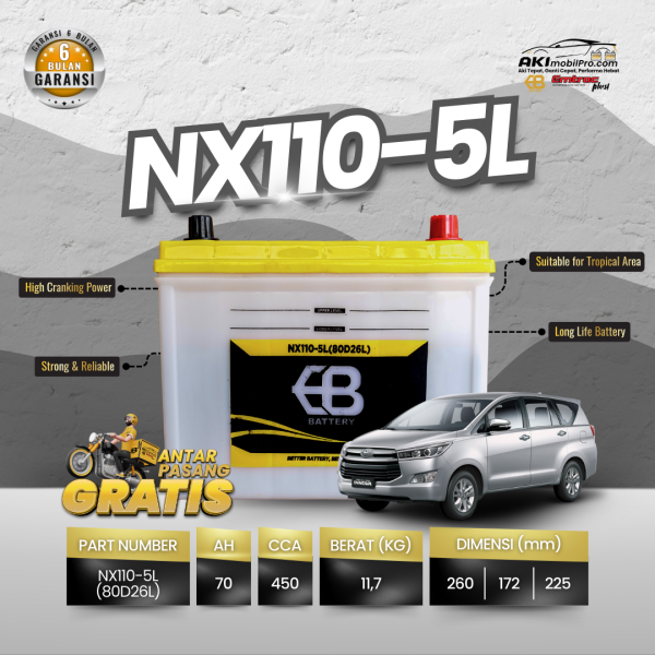 Aki Basah EB NX110-5L 80D26L Murah untuk Pajero Sport Fortuner Camry Accord