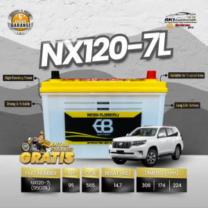 Aki Basah EB NX120-7L (95D31L) 95Ah Murah untuk Mitsubishi Pajero Sport Toyota Fortuner Diesel Innova