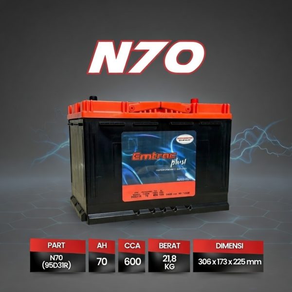 Aki Kering Emtrac N70 95D31R Berat 21,8kg Murah untuk Mitsubishi L300 Diesel Kuda Diesel