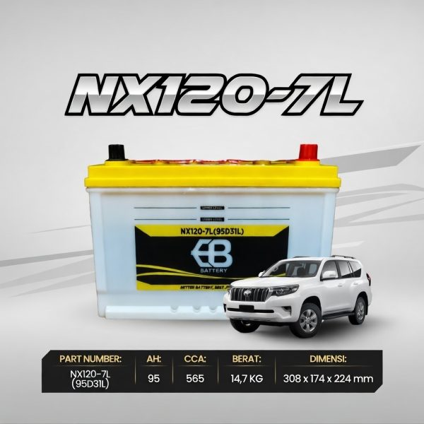 Aki Basah EB NX120-7L (95D31L) 95Ah Murah untuk Mitsubishi Pajero Sport Toyota Fortuner Diesel Innova
