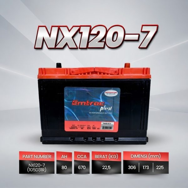 Aki Kering Emtrac NX120-7 105D31R Berat 22,5kg Murah untuk Captiva Diesel L300 Frontier