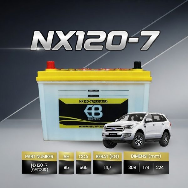 Aki Basah EB NX120-7 (95D31R) 95Ah Murah untuk Isuzu Panther Land Cruiser L300